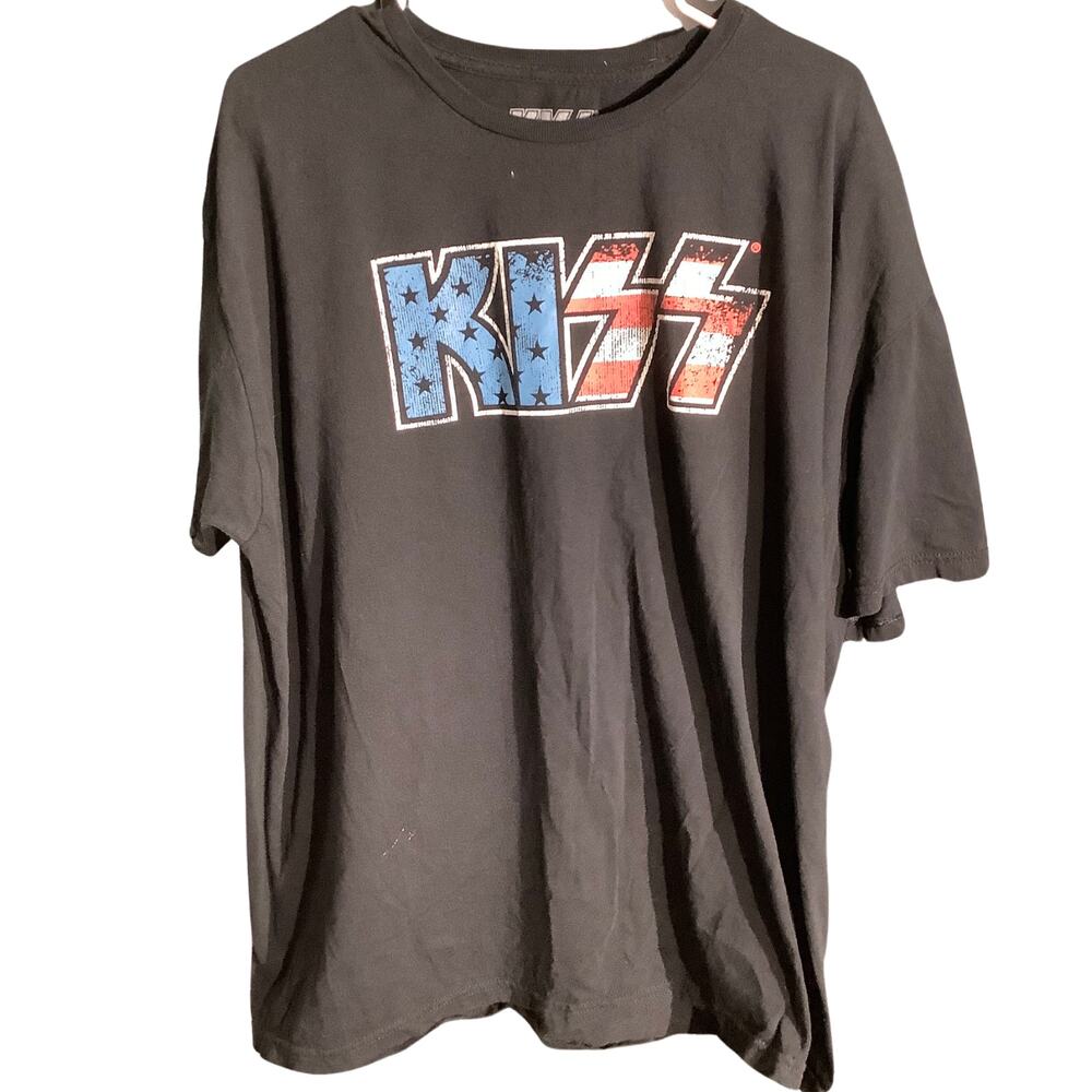 KISS Men’s 2XL American Flag Graphic T-Shirt — Rock, Patriotic, Vintage